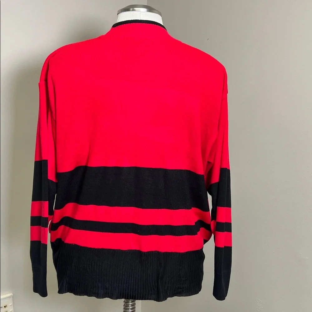 Vintage 80s Segue Red and Black Stripe Mock Neck Relaxed Fit Elegant Sweater 14 - Picture 2 of 7